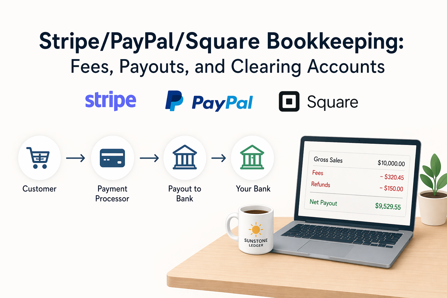 Учет Stripe PayPal Square комиссии и выплаты